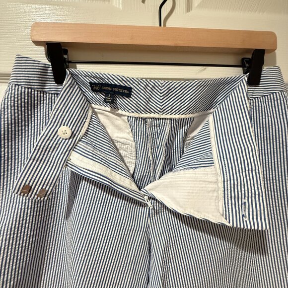 346 Brooks Brothers Seersucker Navy Striped Bermuda Shorts 100% Cotton Size 8 - Picture 3 of 10